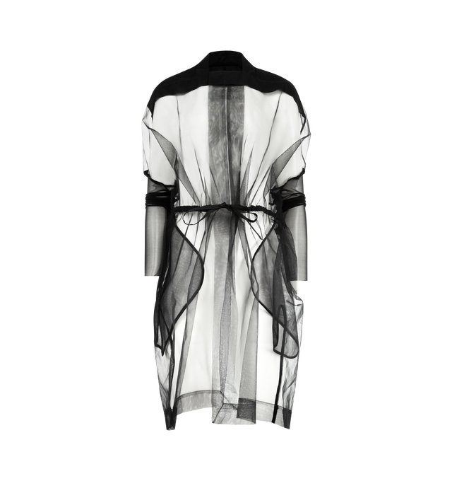 Image 1 of 3 - BLACK - RICK OWENS Sail Coat featuring translucent polyamide panels, adjustable drawstring waist tie, sheer mesh, long sleeves and pockets. 100% polyamide.