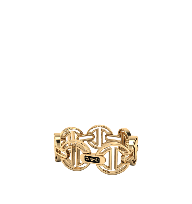Image 1 of 1 - GOLD - HOORSENBUHS MMV Medium Hinged Bracelet featuring iconic tri-link motif in 18k gold, silhouetted iterations of the tri-link with open bridges and sophisticated deco face design. Hirshleifers offers a range of initial pieces from this collection in-store. For personal consultation and detailed information about jewelry, please contact our dedicated stylist team at personalshopping@hirshleifers.com. This item may be restricted for online purchase to international clients. For assistance p