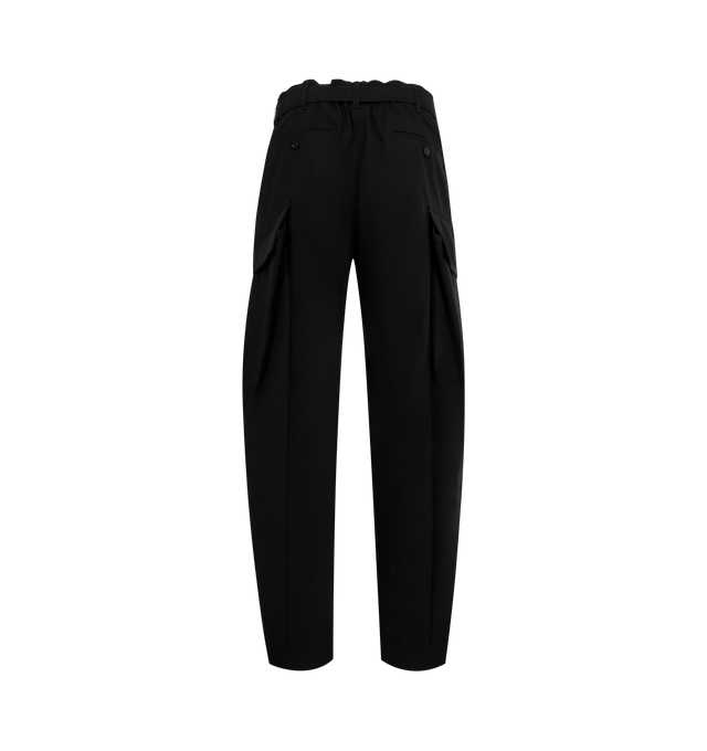 Image 2 of 3 - BLACK - SACAI Ripstop Pants featuring detachable belt, cargo pockets at legs, tapered leg, button welt rear pockets and belt loops. 53% cotton, 47% nylon. Made in Japan.