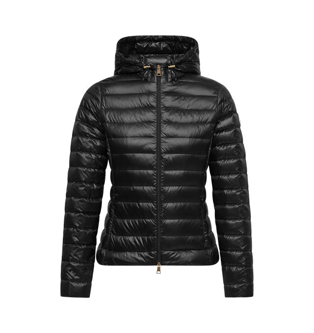Image 1 of 1 - BLACK - MONCLER Igelhood Short Down Jacket featuring water-repellent main fabric, longue saison lining, packable, down-filled, adjustable hood, zipper closure, invisible zipped pockets and logo patch. 100% polyamide/nylon. Padding: 90% down, 10% feather.