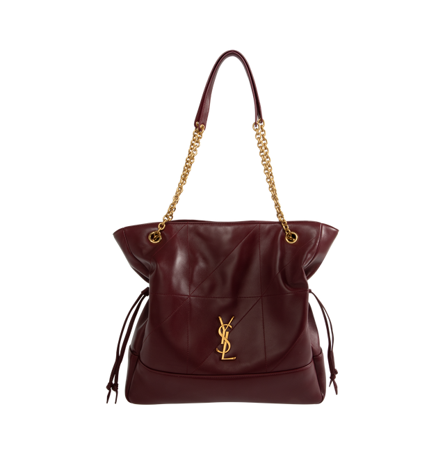 Image 1 of 3 - RED - Saint Laurent YSL 4.3 Jamie Tote Bag has an open top with a snap and drawstring closure, chain and leather shoulder strap, and an interior zipper pocket. 10.6 H x 13.4 W x 1.2 D. Quilted leather. Made in Italy.