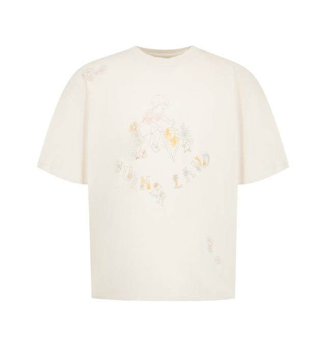 Image 1 of 2 - CREAM - Nahmias Men's Scribble Boxy T-shirt featuring crewneck, short sleeves, pulls over and graphic throughout. 100% cotton.