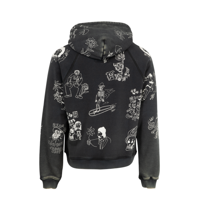 Image 2 of 2 - BLACK - COUT DE LA LIBERTE Thompson Smoking in the Boys Room Hoodie featuring drawstring hood, kangaroo pocket, ribbed cuffs and hem and printed throughout. Cotton.