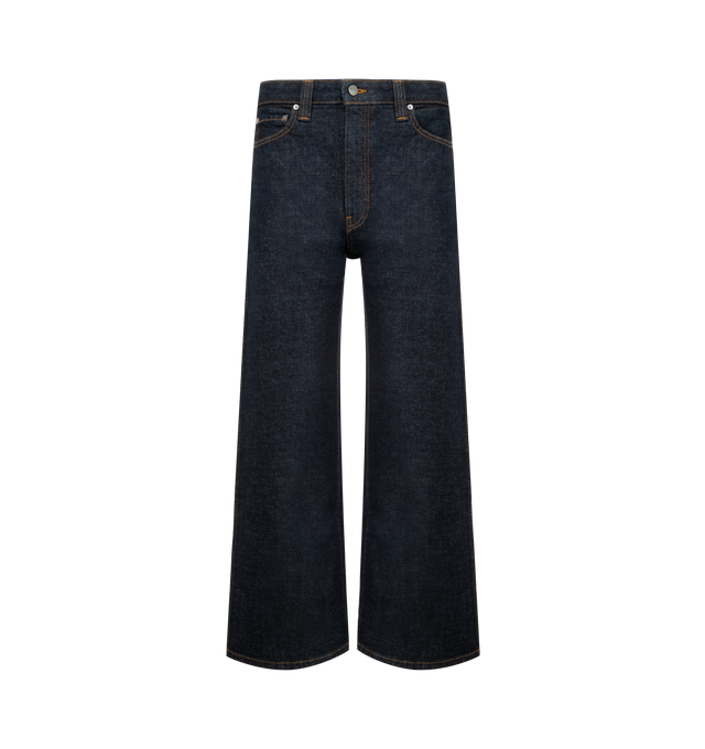Image 1 of 3 - BLUE - KHAITE Delina Jeans featuring a classic, straight-leg silhouette, high-rise waist, five-pocket construction, mid-weight, non-stretchy fabric and button and concealed zip fastening at front. 100% cotton.