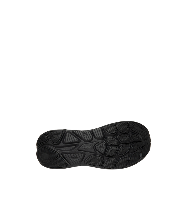 Image 4 of 5 - BLACK - Hoka Mens Clifton 11 Running Shoes feature an engineered mesh upper with reflective details and 3D-printed overlays. Designed with a CMEVA midsole, Rearfoot-Focused Active Foot Frame, MetaRocker geometry, open-cell sockliner, double-lace lock system, and Durabrasion rubber outsole for lightweight cushioning, stability, and everyday road running. Upper: Engineered Mesh; Midsole: CMEVA; Outsole: Durabrasion Rubber. Imported.