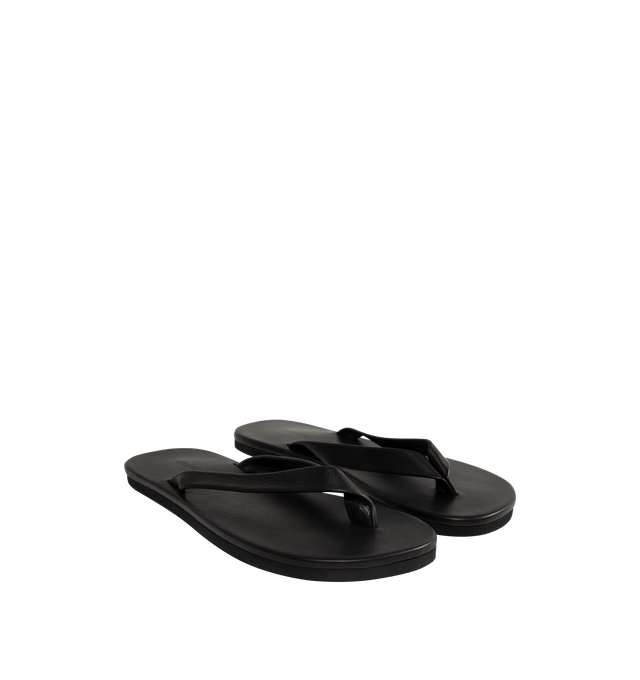 Image 2 of 4 - BLACK - AURALEE Leather Tong Flip-Flops featuring open toe, thong-style strap at vamp, logo embossed at padded leather footbed, stacked leather heel with rubber injection and leather sole. Upper: leather. Sole: leather, rubber.