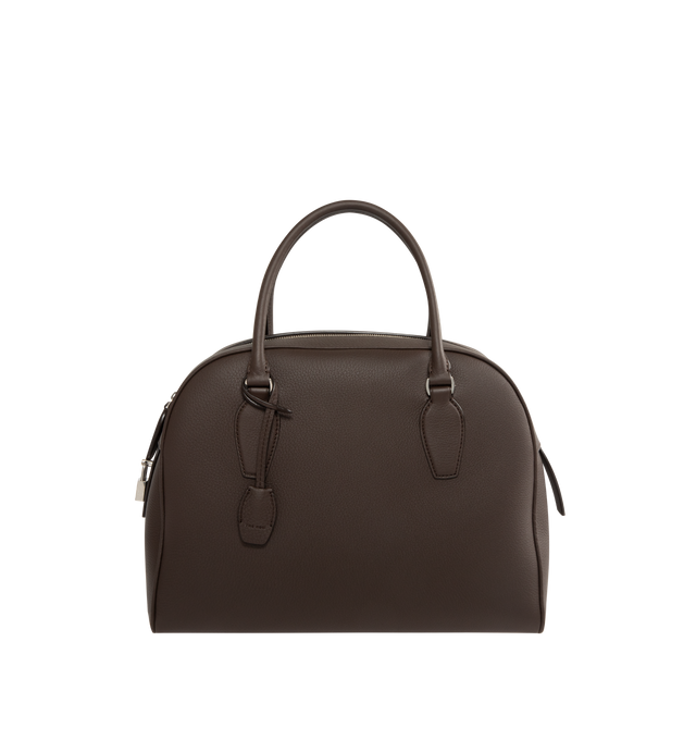 Image 1 of 3 - BROWN - THE ROW India 12.00 Bag in Leather featuring updated bowling bag in textured calfskin leather with tubular handles, branded metal padlock and key, and zipper closure. 11.81 x 4.72 x 9.45 in. Handle: 4.33 in. drop. 100% calfskin leather. Made in Italy.