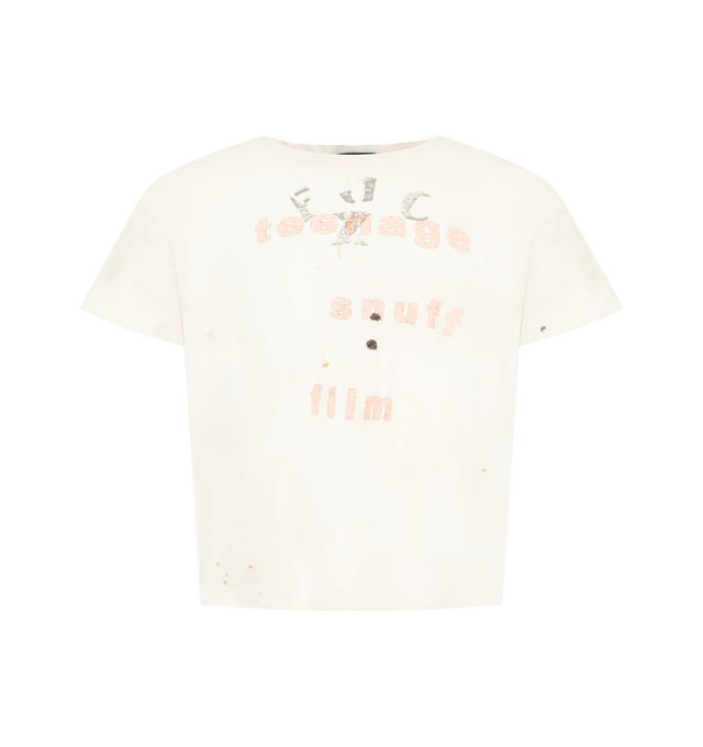 Image 1 of 2 - WHITE - ENFANTS RICHES DEPRIMES Teenage Snuff T-shirt featuring lightweight vintage-texture cotton jersey, boxy silhouette, rib-knit neckline, single-stitch hems and graphic on front. Made in the USA.
