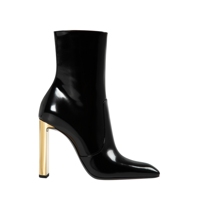 Image 1 of 4 - BLACK - SAINT LAURENT ANKLE BOOTS WITH A SQUARE POINTED TOE AND GOLD-PLATED SETBACK HEEL, FEATURING A SIDE ZIP CLOSURE. TOTAL HEEL HEIGHT: 10.5 CM / 4.1 INCHES. 100% CALFSKIN LEATHER WITH LEATHER SOLE. MADE IN ITALY. 