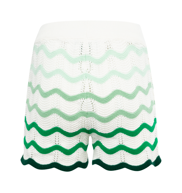 Image 2 of 3 - WHITE - CASABLANCA Wavy Gradient Crochet Shorts featuring elasticated waistband, wavy stripe pattern and logo patch to the front. 100% cotton.  