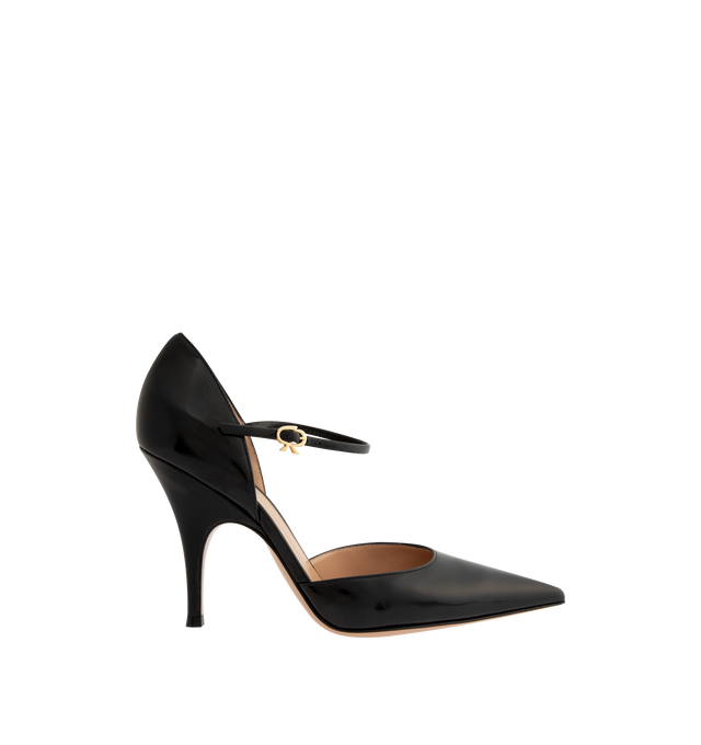 Image 1 of 4 - BLACK - GIANVITO ROSSI Sofia D'Orsay featuring pointed-toe pump, front Mary-Jane strap embellished with the signature Ribbon buckle and a 95mm stiletto heel. 100% NAPPA. Handmade in Italy.