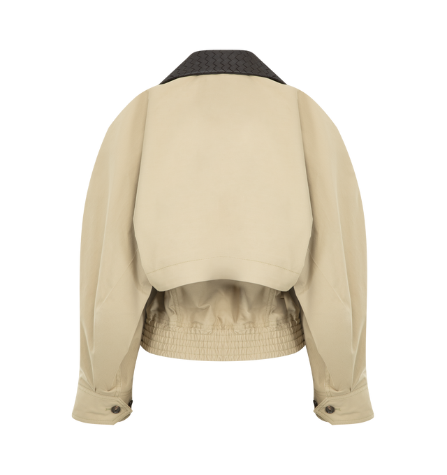 Image 2 of 4 - BROWN - BOTTEGA VENETA in lightweight cotton featuring water-repellent finish, an Intrecciato leather collar, detachable Intrecciato leather throat latch, zipper and button closure, fully lined and relaxed fit. 100% cotton. Made in Italy