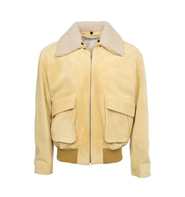 Image 1 of 5 - YELLOW - MARNI Bomber Jacket featuring ribbed collar and hem, two flap fron pockets, zip front closure and patch logo on back.  