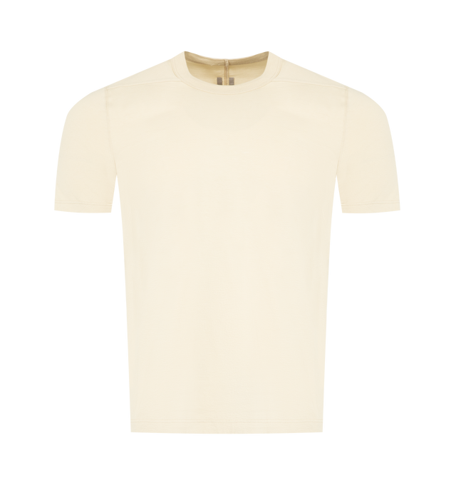 Image 1 of 2 - NEUTRAL - RICK OWENS Short Level T-shirt featuring GOTS-certified organic cotton jersey T-shirt, rib-knit crewneck, offset shoulder seams and central seam at back. 100% organic cotton. Made in Italy.
