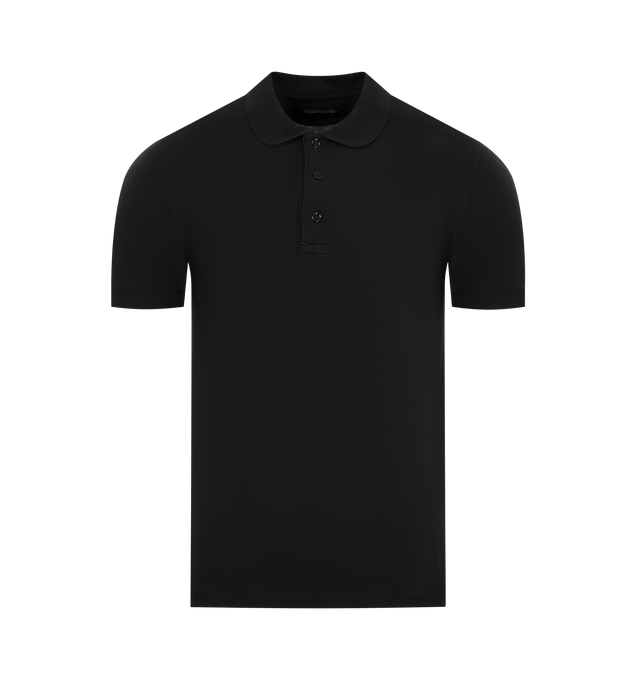 Image 1 of 2 - BLACK - TOM FORD Lyocell & Cotton Piqu Polo featuring short-sleeve polo, side vents, a classic spread collar and button half placket. 67% lyocell, 33% cotton. Made in Portugal.