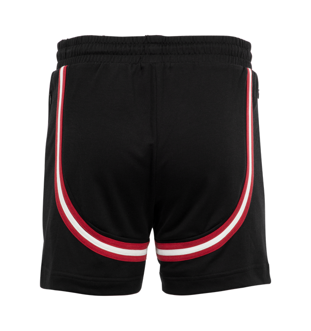 Image 2 of 3 - BLACK - RHUDE Crest Veille Track Shorts featuring drawstring at elasticized rib-knit waistband, two pockets, logo appliqu at front and vented outseams. Made in United States.