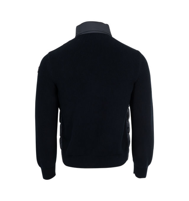 Image 2 of 3 - NAVY - MONCLER Padded Cardigan featuring padded collar and front, snap button closure, stand collar and side zip pockets. 100% polyester. Wool. Padding: 90% down, 10% feather.