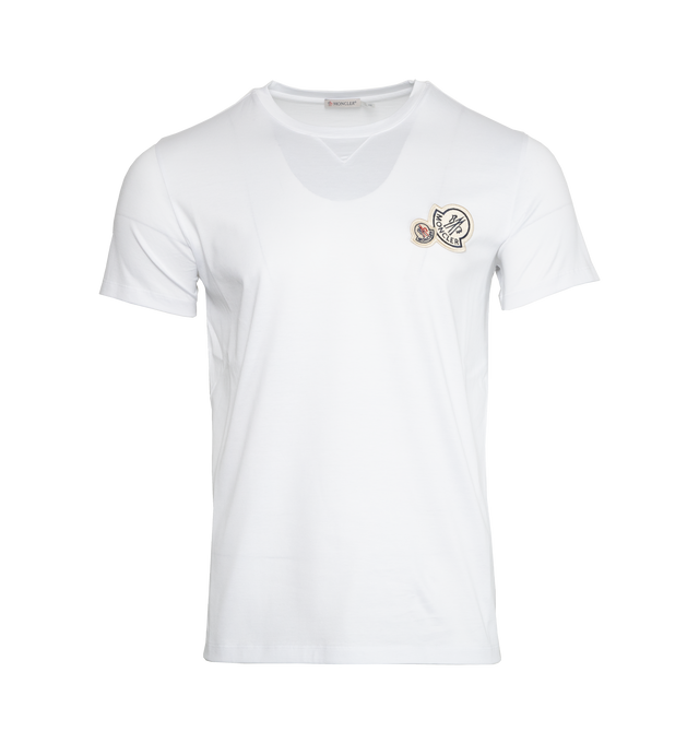 Image 1 of 2 - WHITE - MONCLER Logo T-Shirt featuring crew neck, short sleeves and two felt logo patches. 100% cotton. 