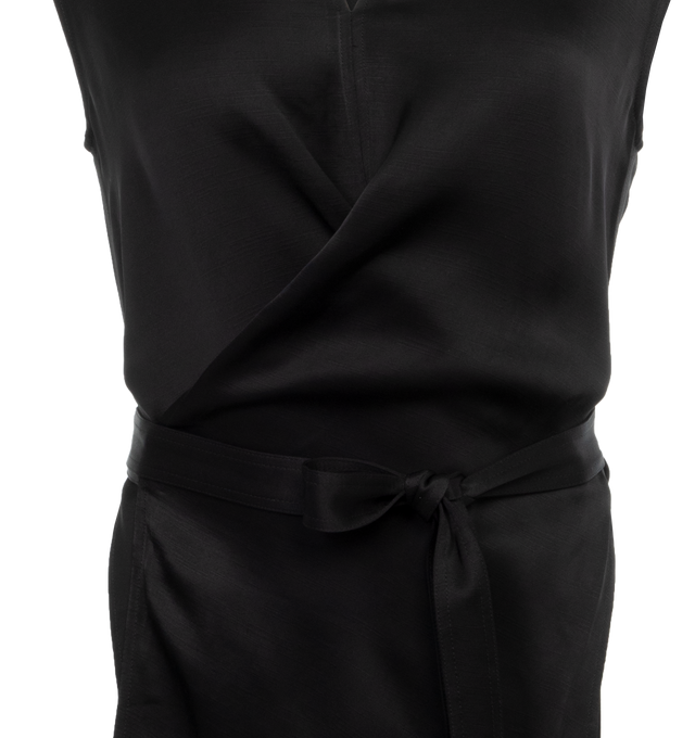 Image 4 of 4 - BLACK - TOTEME Twisted Satin Tie Top featuring two waist ties that wrap around the body through front and side slits. 100% viscose. 