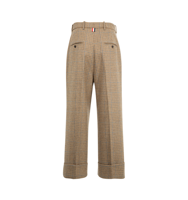 Image 4 of 5 - BROWN - THOM BROWNE Check Cheviot Tweed Trousers featuring double pleat, high-waist, tab front closure, button-fastening back welt pockets and signature striped grosgrain loop tab. 100% wool. Lining: 100% cupro. Made in Italy.