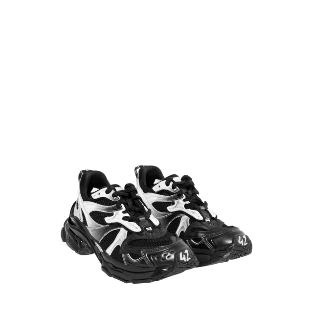 Image 2 of 5 - BLACK - BALENCIAGA Runner Sneaker featuring printed size at the edge of the toe, embossed size at back, runner logo printed on exterior, Balenciaga logo embroidered on the tongue, Balenciaga logo at the back of the heel and pull-on tab. Polyurethane, polyester.
