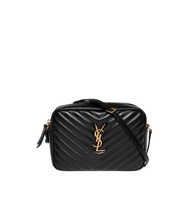 Image 1 of 3 - BLACK - SAINT LAURENT Lou quilted handbag featuring gold hardware. Dimensions: 9 X 6.2 X 2.3 inches. 100% leather. Made in Italy.  