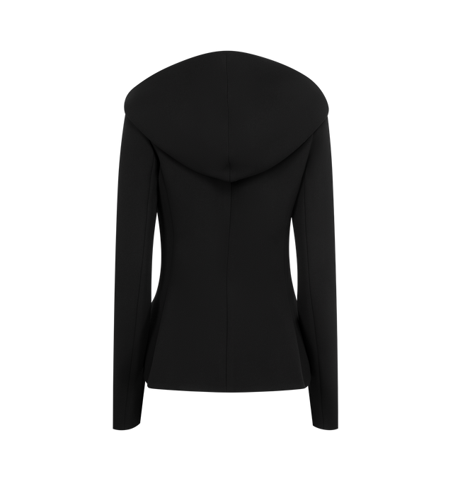 Image 2 of 3 - BLACK - KHAITE June Jacket featuring button-front closure, hooded, peplum silhouette, elongated darts, soft pleats and welt pockets.