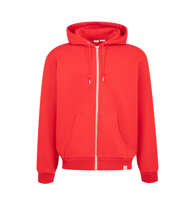 Image 1 of 2 - RED - Toteme Men's Zip Hoodie is crafted from cotton fleece and features a relaxed silhouette. Designed with a drawstring hood and front zip closure, this elevated essential is finished with silver-tone hardware and a signature monogram tab at the hem. Main Material: 100% Cotton.