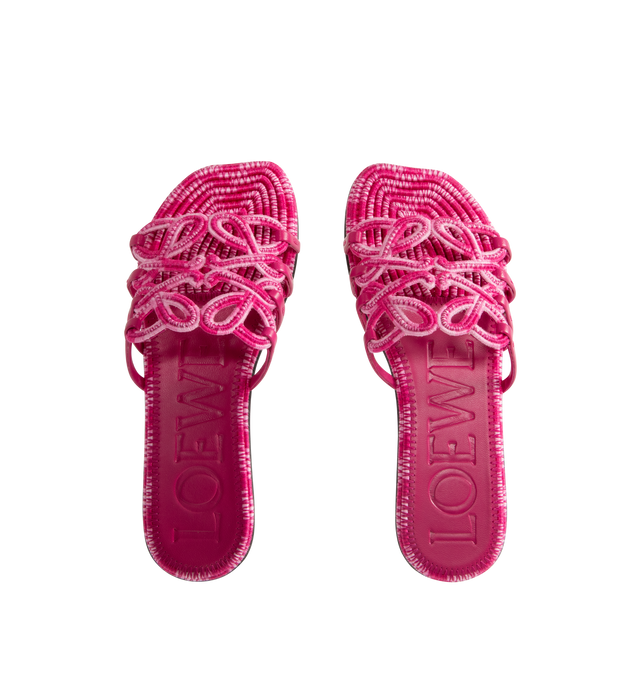 Image 4 of 4 - PINK - LOEWE PAULA'S IBIZA Petal Anagram slide in all-over embroidered cotton canvas blending mixed shades of color threads, featuring a cut-out Anagram upper with hand-stitched seams, petal toe shape, 5mm heel, embossed LOEWE on the insole, padded insole with partial leather covering and rubber-injected island on the outsole. Embroidered canvas. Made in Italy.
