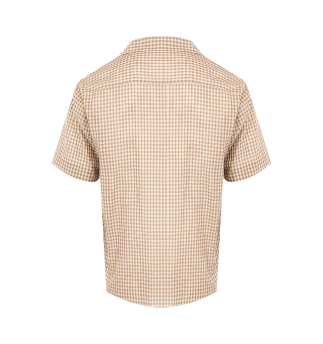 Image 2 of 2 - BROWN - AURALEE Airy Light Cotton Check Shirt featuring short sleeves, check print, spread collar, button front and relaxed fit. 100% cotton.