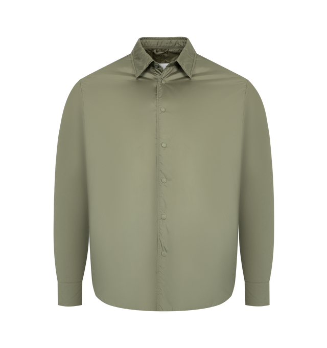 Image 1 of 2 - GREEN - ASPESI Vince Shirt featuring front button fastening, long sleeves, buttoned cuffs and pointed collar. 100% polyamide.