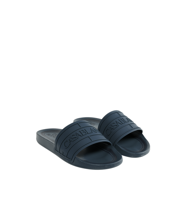 Image 2 of 4 - BLUE - CASABLANCA Logo Pool Slides featuring a slip on design, the house's signature Casablanca logo on its uppers, a sculpted footbed and a textured rubberised sole. 100% rubber. Made in Portugal.