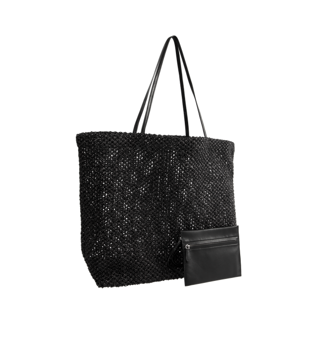 Image 2 of 3 - BLACK - THE ROW Barn Tote Bag featuring artisanally-crafted geometric tote bag in natural raffia with two slim leather handles, open top and removable nappa leather zip pouch. 14.57 x 5.91 x 15.75 in. 100% nylon. Made in Italy.