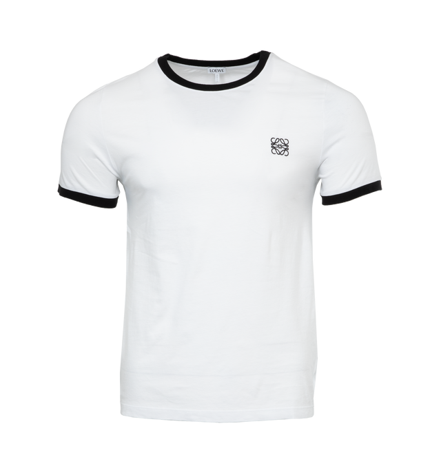Image 1 of 2 - BLACK - LOEWE Slim Fit T-Shirt featuring slim fit, regular length, crew neck, short sleeves, contrast collar and cuffs and Anagram embroidery on the chest. 100% cotton. Made in Italy. 