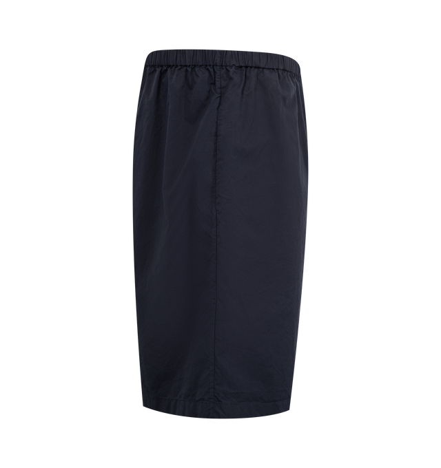 Image 3 of 3 - NAVY - THE ROW Zindel Short featuring relaxed pull-on short in washed Japanese cotton with gathered elastic waistband, side seam pockets, and above-the-knee length. 100% cotton. Made in Italy.