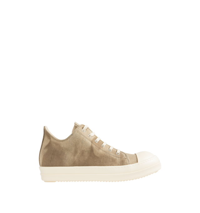 Image 1 of 5 - BROWN - DRKSHDW Low Sneaks Sneakers featuring lace-up style, denim upper, rubber toe caps, stacked midsoles and shark-tooth soles. Made in Italy.