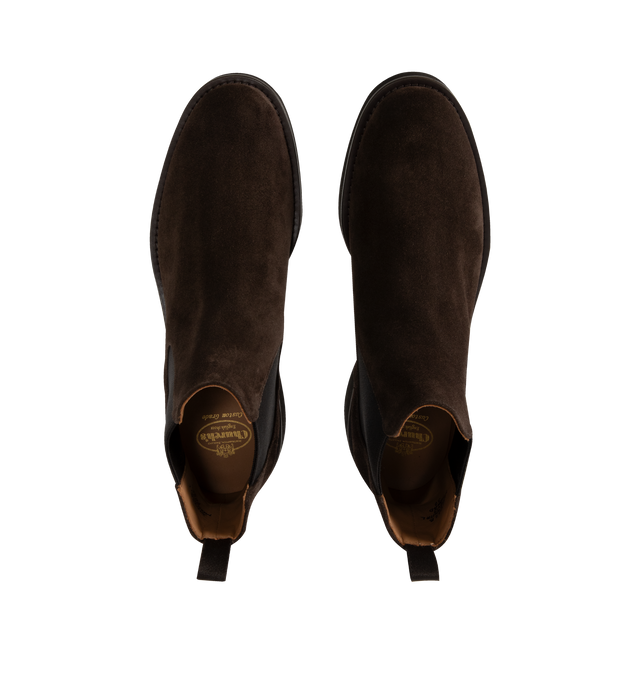 Image 4 of 4 - BROWN - CHURCH'S Monmouth L Boot featuring chelsea boot with contrast elasticated side insert, suede leather, cotton pull-tab to back and lightweight Eva sole with Church's & Co. logo on the bottom.
