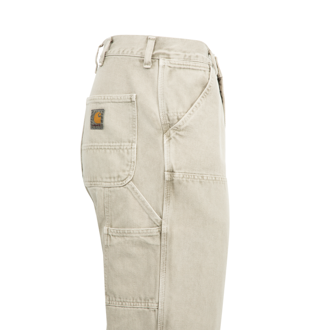 Image 3 of 3 - NEUTRAL - CARHARTT WIP Double Knee Pant featuring classic work pant silhouettes, a regular waist, relaxed straight fit, zip fly, double-layer knees, Bartack stitching at vital stress points, rivet details, tool pockets, and a hammer loop. 100% organic cotton.