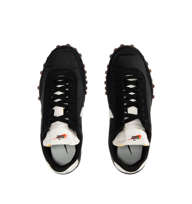Image 5 of 5 - BLACK - NIKE Waffle Racer Sneaker featuring a moccasin-inspired upper, foam midsole, suede on the upper and rubber Waffle outsole.