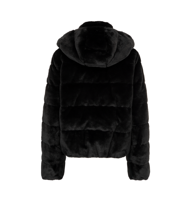 Image 3 of 4 - BLACK - MONCLER Andronne Sequin-Embroidered Hooded Short Down Jacket featuring faux fur, nylon laqu lining, down-filled, detachable hood, zipper closure, zipped pockets, elastic cuffs and hem and logo patch. 100% polyester. Lining: 100% polyamide/nylon. Padding: 90% down, 10% feather. Made in Italy.