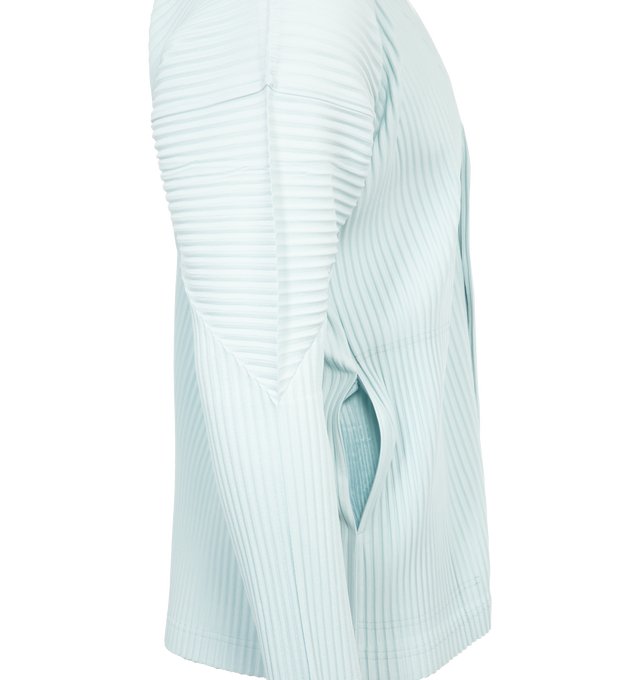 Image 3 of 4 - BLUE - ISSEY MIYAKE BASICS CARDIGAN featuring button-up front closure, straight shape and full length sleeves. 100% polyester. 