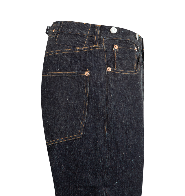 Image 3 of 3 - BLUE - KAPTAIN SUNSHINE 1930 Straight Denim Pants featuring a high-rise, baggy straight fit, full length cut, 13.5oz selvedge denim woven from high quality sanforized (pre-shrunk) cotton, a button fly, 5-pocket construction and one wash finish. 100% cotton. Made in Japan.