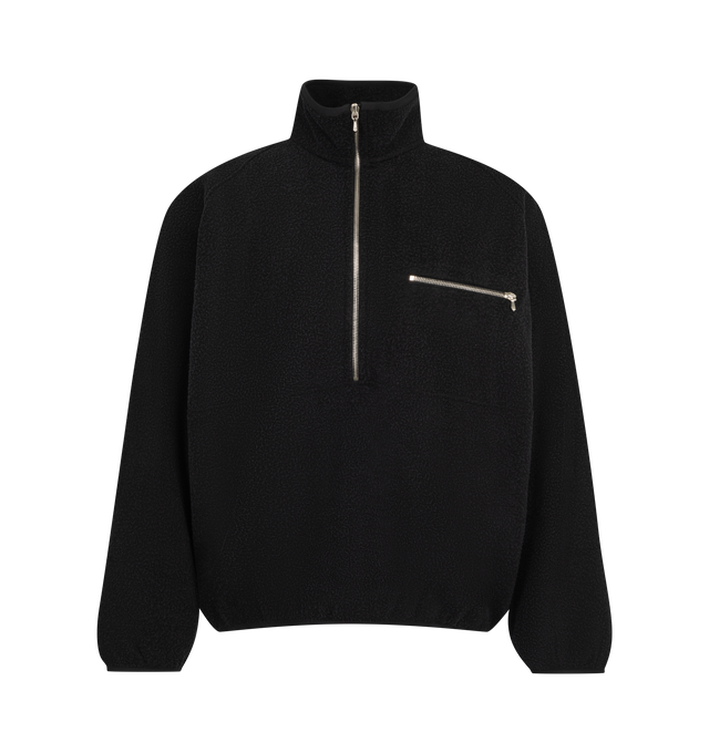 Image 1 of 2 - BLACK - A.Presse Men's Silk Fleece Half-Zip Pullover is crafted from pure silk fleece and features a half-zip neckline with a relaxed silhouette designed for exceptional comfort and warmth. Made entirely from fine silk fibers, this elevated pullover offers a soft, voluminous texture, natural luster, and lightweight insulation. Main Material: 100% Silk. Made in Japan.