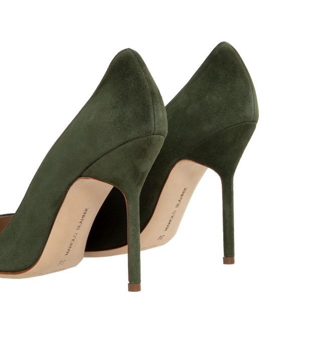 Image 3 of 4 - GREEN - MANOLO BLAHNIK BB PUMP 105MM featuring suede pointed toe and stiletto high heel. 105MM. 100% kid suede. 