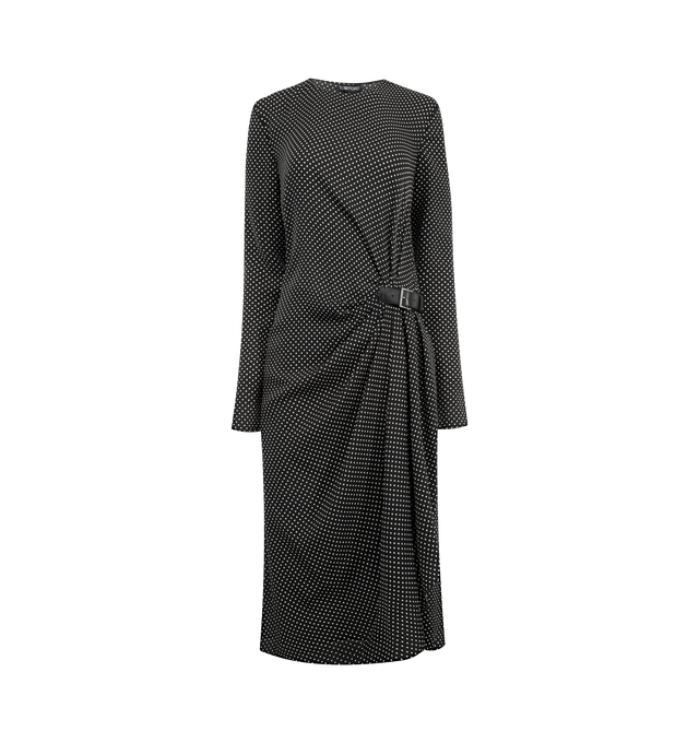 Image 1 of 2 - BLACK - TOM FORDfeaturing silk sable long-sleeve dress with a draped leather-accented front, long sleeves and TF metal buckle. 100% silk.