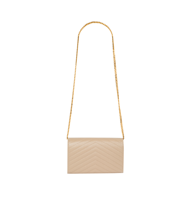 Image 2 of 3 - NEUTRAL - SAINT LAURENT quilted wallet with gold ysl logo detail and removable chain strap.