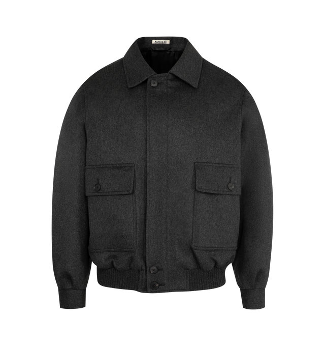 Image 1 of 4 - GREY - AURALEE Cashmere Moleskin Zip Blouseon featuringe moleskin fabric crafted from 100% rare and luxurious pure Mongolian cashmere, oversized fit, full lining, concealed zip closure, button flap front pockets, elastic waist and classic collar. 100% cashmere.