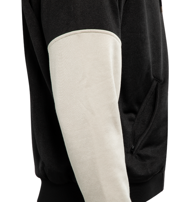 Image 6 of 6 - BLACK - SAINT LAURENT Zip Up Hoodie featuring retro colorblocking, drawstring hood, branded zip closure, zip pockets, long raglan sleeves and ribbed cuffs and waistband. 55% polyester, 45% cotton. Made in Italy. 
