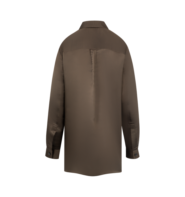 Image 2 of 2 - BROWN - KHAITE Auryn Top featuring button-up closure, relaxed fit, silky Italian twill, back yoke with box pleat and single-button cuffs. 55% viscose, 45% silk.