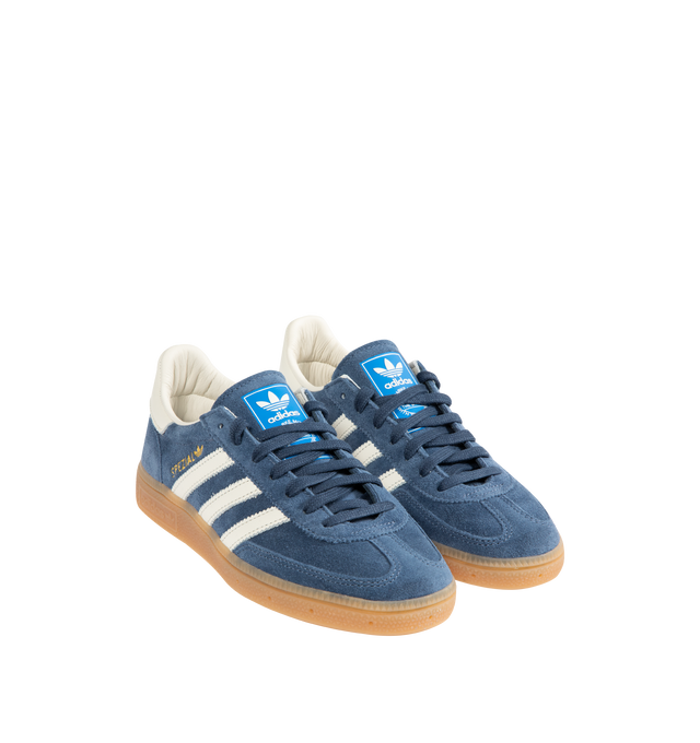 Image 2 of 5 - BLUE - ADIDAS Handball Spezial Sneakers featuring premium suede upper, serrated 3-Stripes and heel tab, regular fit, lace closure, leather lining and rubber outsole.